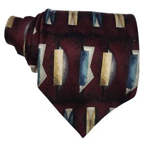 Chez Roffe New York Burgundy Geometric Pattern Silk Tie